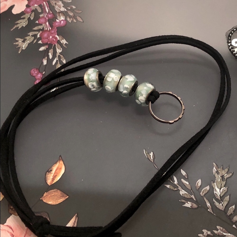 Murano Glass bead necklace Sterling silver NWOT